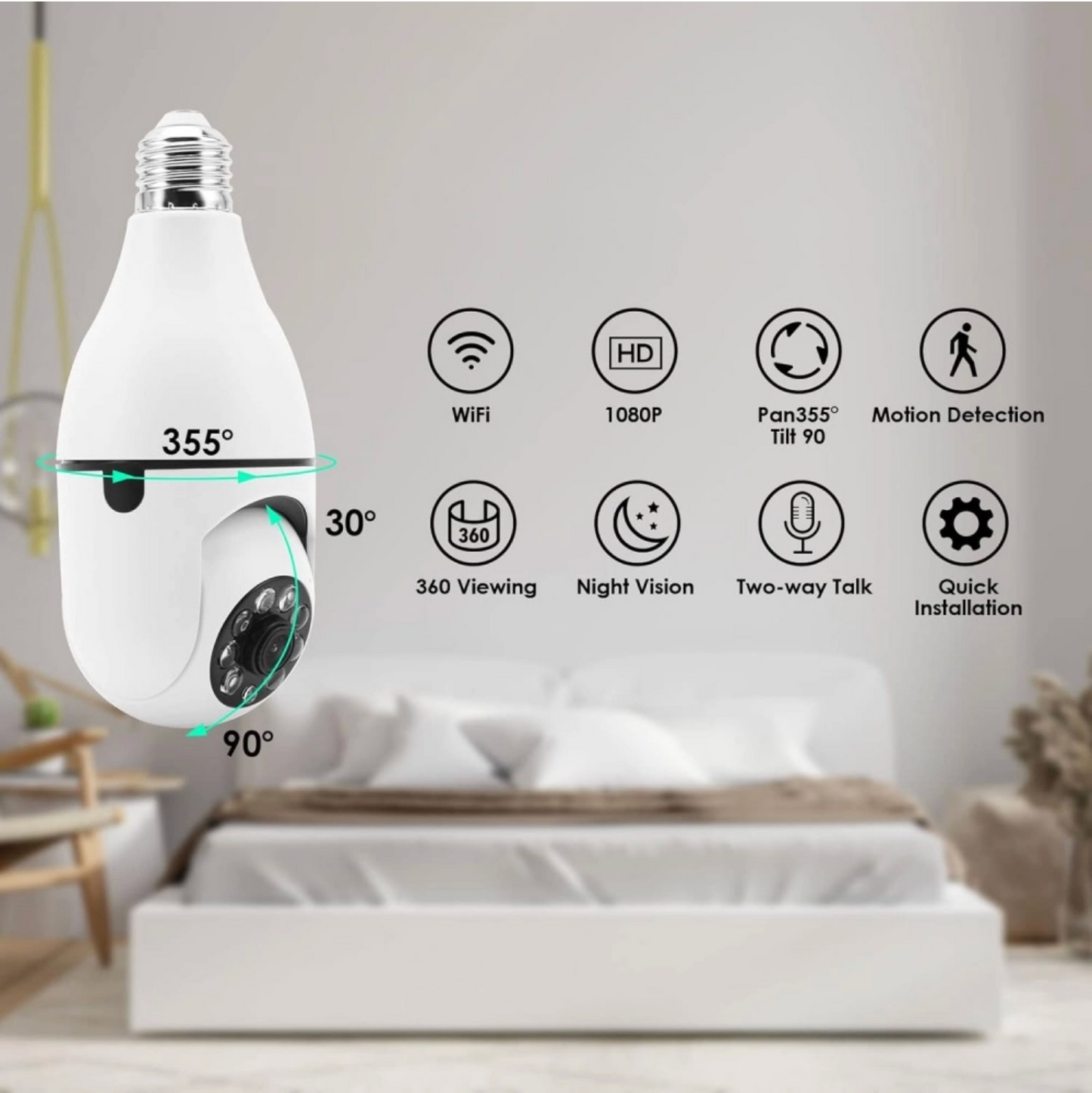Cámara Bombilla WiFi 360° — Vigila tu casa desde el celular, sin cables ni instalación
